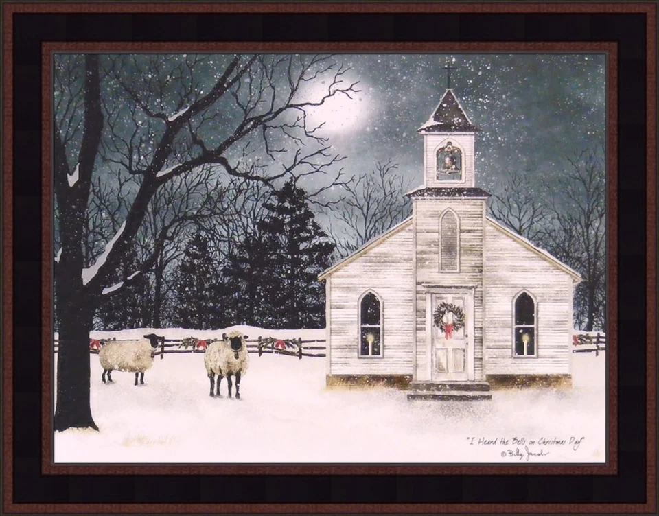 HOME CABIN DECOR I HEARD THE BELLS ON CHRISTMAS DAY Darker Sky Billy Jacobs 15x19 FRAMED PICTURE