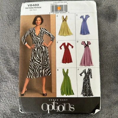 Vogue 8489 Knit Dress Pattern 18-24 Wrap Front Fit Flare Sleeve Options 2008 - Image 1 of 4