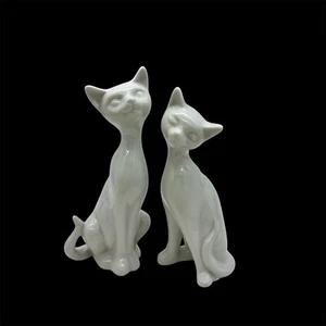 MCM Langhals Kätzchen Katzen Japan Vintage weiß Porzellan Figuren OMC Set Otagiri - Bild 1 von 18