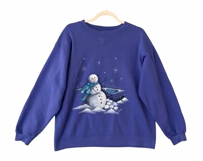 Sudadera Muñeco de Nieve Pintada a Mano De Colección Brillo Invierno Navidad Para Mujer Talla XL Foto 1 de 4