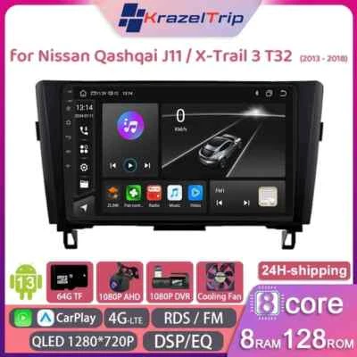 8 Core Car Radio for Nissan Qashqai J11 X-Trail 3 T32 2013- 2018 Carplay Andriod - Image 1 of 4