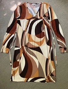 LOONA, Paris, made in France, beige & brown mod 1960’s print dress Women’s 2 - Picture 1 of 12