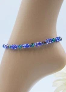 Vetro Gioielli Acciaio Inox Argento Cavigliera Perle Blu Estate #J083 - Foto 1 di 2