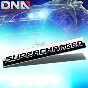 ALUMINUM STICK ON POLISHED BLACK TEXT SUPERCHARGED DECAL EMBLEM TRIM BADGE LOGO - Bild 1 von 3