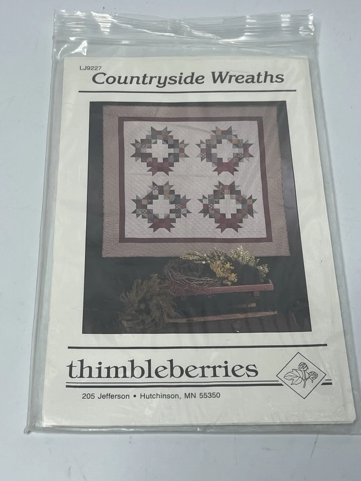 Vintage 80s Quilt 66"x66" Uncut Pattern Countryside Wreaths Thimbleberries - Image 1 of 2
