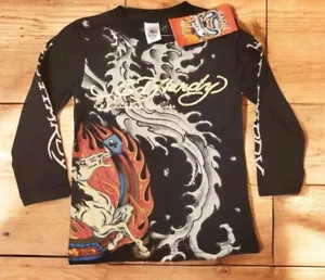 Ed Hardy Shirt Boys Size 2/3 Long Sleeve Black Christian Audigier Y2k NWT - Picture 1 of 8