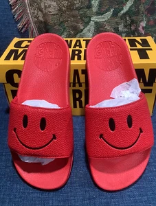 CHINATOWN MARKET Youth Happy Face Slide Sandals sz 6Y Red Black - Picture 1 of 4