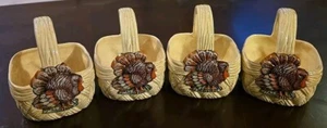 Cestas de pavo de acción de gracias con asas de cerámica, lote de 4, 3" X 3" X 4" - Imagen 1 de 6
