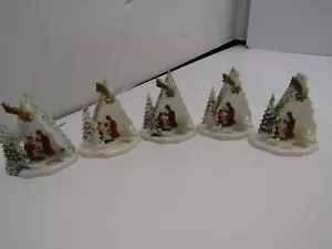 5 Vintage Miniatur Hartplastik Krippe Glitzer Jesus Maria Joseph RELIGIÖS - Bild 1 von 5