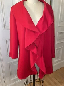 Calvin Klein  Women’s Sz 12 Jacket Red Ruffled Holiday Festive Work Party Lined - Picture 1 of 5
