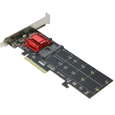 Pci-e x8 M.2 2 port SSD Adapter Expansion Card Dual M-key Converter NVME Adapter - Image 1 of 4