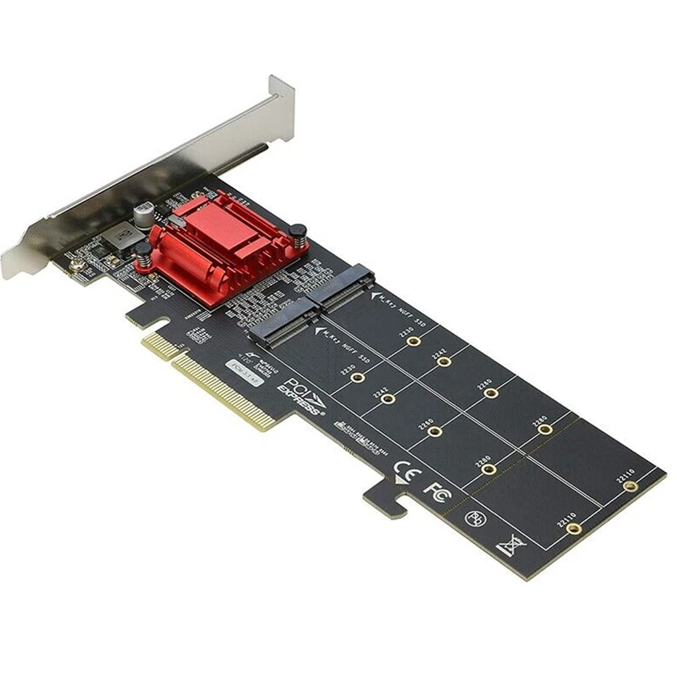 Pci-e x8 M.2 2 port SSD Adapter Expansion Card Dual M-key Converter NVME Adapter - Image 1 of 4