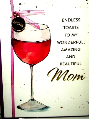 Папирус мама 3D день рождения карта вина бокал мама подвеска "бесконечные тосты" фольга буквы - Изображение 1 из 3