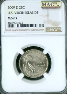 2009 D VIRGIN ISLAND QUARTER NGC MS67 BUSINESS STRIKE MAC SPOTLESS . - Picture 1 of 2