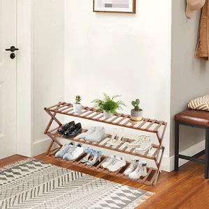 Bamboo 3-Tier Foldable Shoe Rack for Living Room, Entryway & Closet - Picture 1 of 19