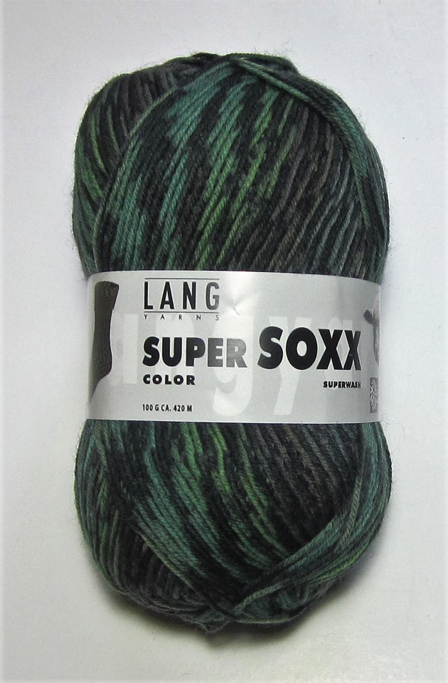 100g ball LANG SUPER SOXX COLOR sock knitting yarn #901 0198 GREEN TEAL BLACK - Image 1 of 1