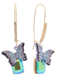 Betsey Johnson ALL A FLUTTER Purple BUTTERFLY STONE EARRINGS MULTI - Picture 1 of 2