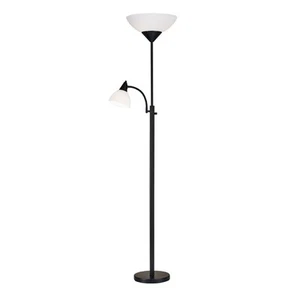 7202-01 Piedmont 71" Torchiere with Adjustable Reading Lamp, 2 Lights, Black,... - Picture 1 of 9