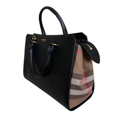 Burberry Banwell Black Leather Shoulder Bag Handbag with Britcheck panel - Image 1 of 4