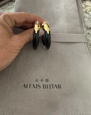 Pendientes de aro de lucita negra y oro fundido sumergido Alexis Bittar 100 % auténticos Foto 1 de 4