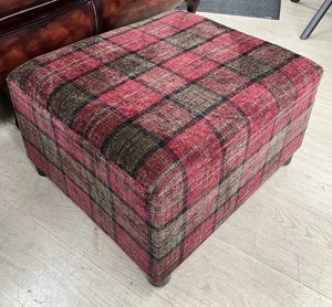 Footstool, Pouffe, Burgundy Tartan Fabric, Lana Tartan Claret, Foot Rest - Picture 1 of 10