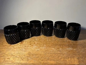 Vintage Tiara Black Diamond Point Indiana Glas 3,75" Kamee Becher 6er Set - Bild 1 von 6