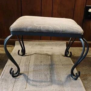 Beige Fabric Soft Seat Metal Gray Legs Footstool Free Shipping $65 🔥 - Picture 1 of 4