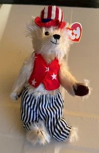 TY ATTIC TREASURES COLLECTION UNCLE SAM JOINTED 9" BEAR WITH TAGS - Picture 1 of 6