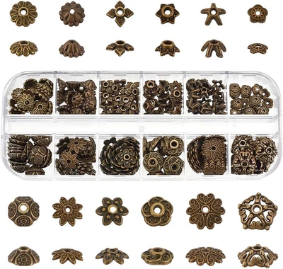 240 piezas 12 estilos tapas de cuentas de flores, tapas y espaciadores de bronce antiguos para pendiente, Br Foto 1 de 4