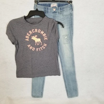 LOT OF 2 ABERCROMBIE KIDS Embroidered T-Shirt 11/12 and Distressed Jeans 11/12 - Image 1 of 4