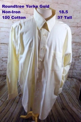 Roundtree Yorke Gold Men's Dress Shirt 18.5/37 Tall Long Sleeve Yellow Cotton - Image 1 of 4