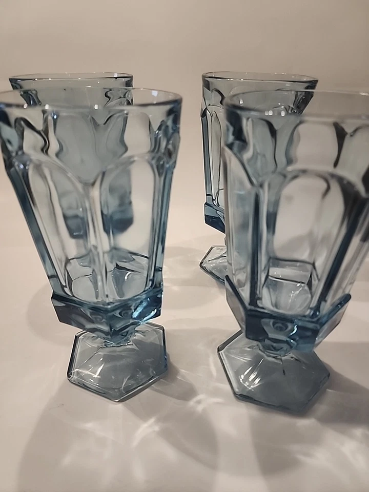 Juego de 4 vasos de té helados vintage Fostoria Virginia azul claro 7" de alto 12 oz Foto 1 de 4