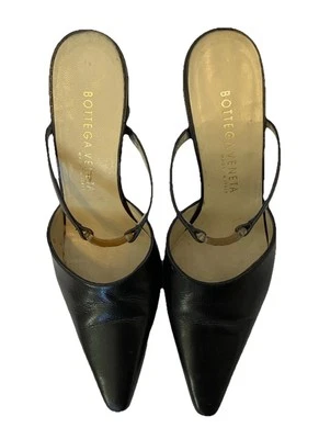 90’s Y2K VTG Bottega Veneta Black Leather Strap Heels Mules Shoes READ DESCR. - Image 1 of 4