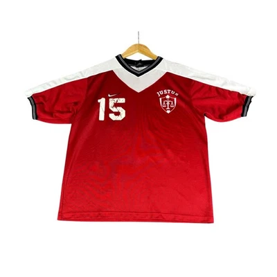 Camiseta de fútbol del equipo Nike roja blanca número 15 para hombre grande Justus vintage Y2K Foto 1 de 4