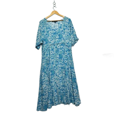 Willow Tree  Blue Viscose Short Sleeve Maxi Floral Dress Size 16 - image 1 of 4