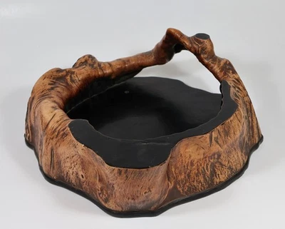 Antique Japanese Root Wood Tray Black Urushi Lacquer Natural Burl Wooden Bowl - Image 1 of 4