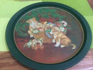 Metalldose Vintage rund Weihnachten Serviertablett Santa Haustiere Baum Design wie besehen - Bild 1 von 5