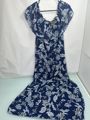 Ralph Lauren Maxi Dress Floral Off-the-Shoulder Blue Floral Size 2 *Defect* - Image 1 of 4