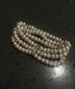 fresh water pearls Antique/Vintage Tarnished Gold and cz Accent Stretch Bracelet - Picture 1 of 8