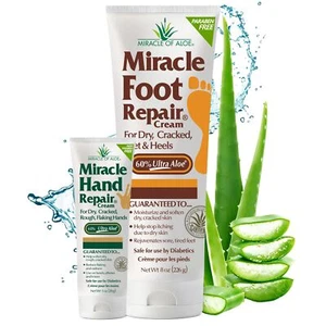 Miracle Foot Repair Cream 8 oz + 1 oz Miracle Hand Repair Healing Aloe Vera L... - Picture 1 of 7