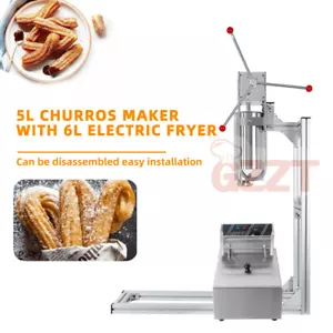 Manuelle 5L Churros Maschine mit elektrischer Fritteuse 6/12L mit Halterung kommerziell 110-240V - Bild 1 von 14