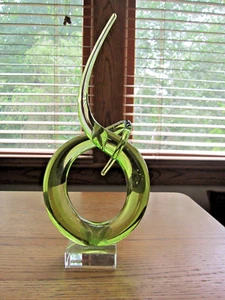 MID MODERN ART SCULPTURE-GREEN ABSTRACT SHAPE ON PEDESTAL -HTF! - Picture 1 of 12