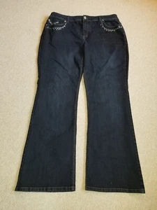 Womens Jeans-CHICO'S PLATINUM-dark blue stretch denim bootcut Bling!-3 (14/16) - Picture 1 of 6