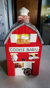 HANDMADE RED BARN FEATURING FARM ANIMALS CERAMIC COOKIE JAR 12 1/2'' HIGH - Picture 1 of 13