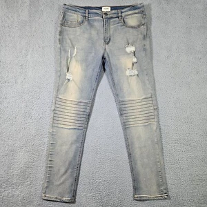 KDNK Jeans Herren 36 x 31 blau Skinny Taper Moto helle Waschung aufgerissene zerrissene Flecken neu mit Etikett - Bild 1 von 18