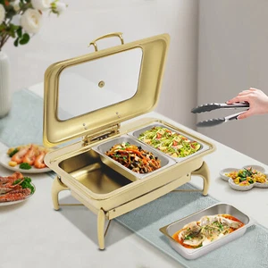 Chafing Dish Buffet Set Edelstahl 3 Gitter Speisenwärmer mit transparenter Abdeckung - Bild 1 von 22
