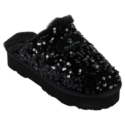 Bearpaw Women's Boots PORTIA Sequined Mule Slipper Black Size 9 Wide NEW IN BOX - Image 1 of 2