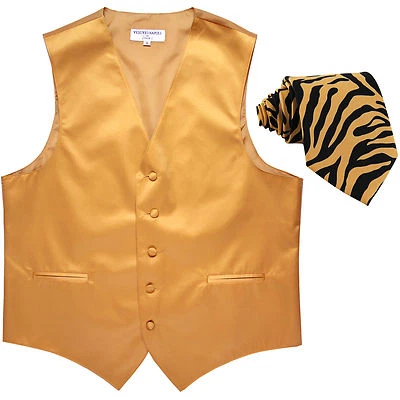 New Men's Formal gold Vest Tuxedo Waistcoat_tan zebra tie wedding prom party - Image 1 of 4