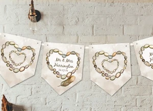 Personalised Beach Pebble Wedding Christening Birthday Bunting & Ribbon - Picture 1 of 4