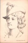 Antique Lot of 2 Women with Hats prints William Hermes 8.5" x 5.75" each